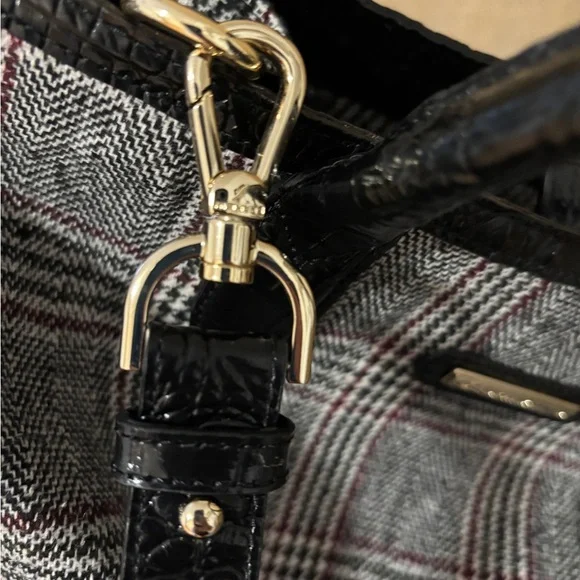 Brahmin Monique Multi Highland Genuine Leather Wool Plaid Tote - Picture 9 of 11